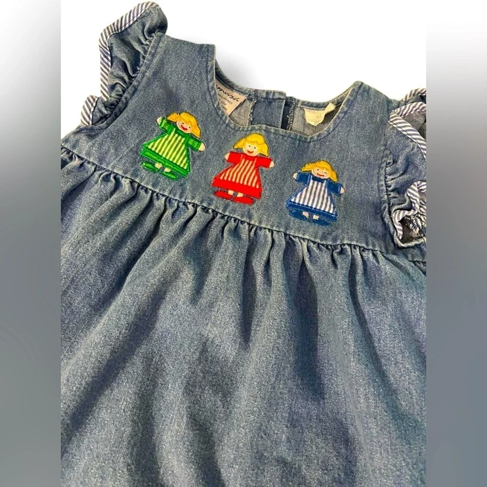 Adorable Vintage Denim Dress with Colorful Embroidery
